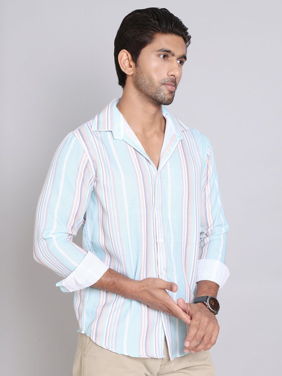 Striped Cotton Casual Shirt For Men - SF_9004Blue_S