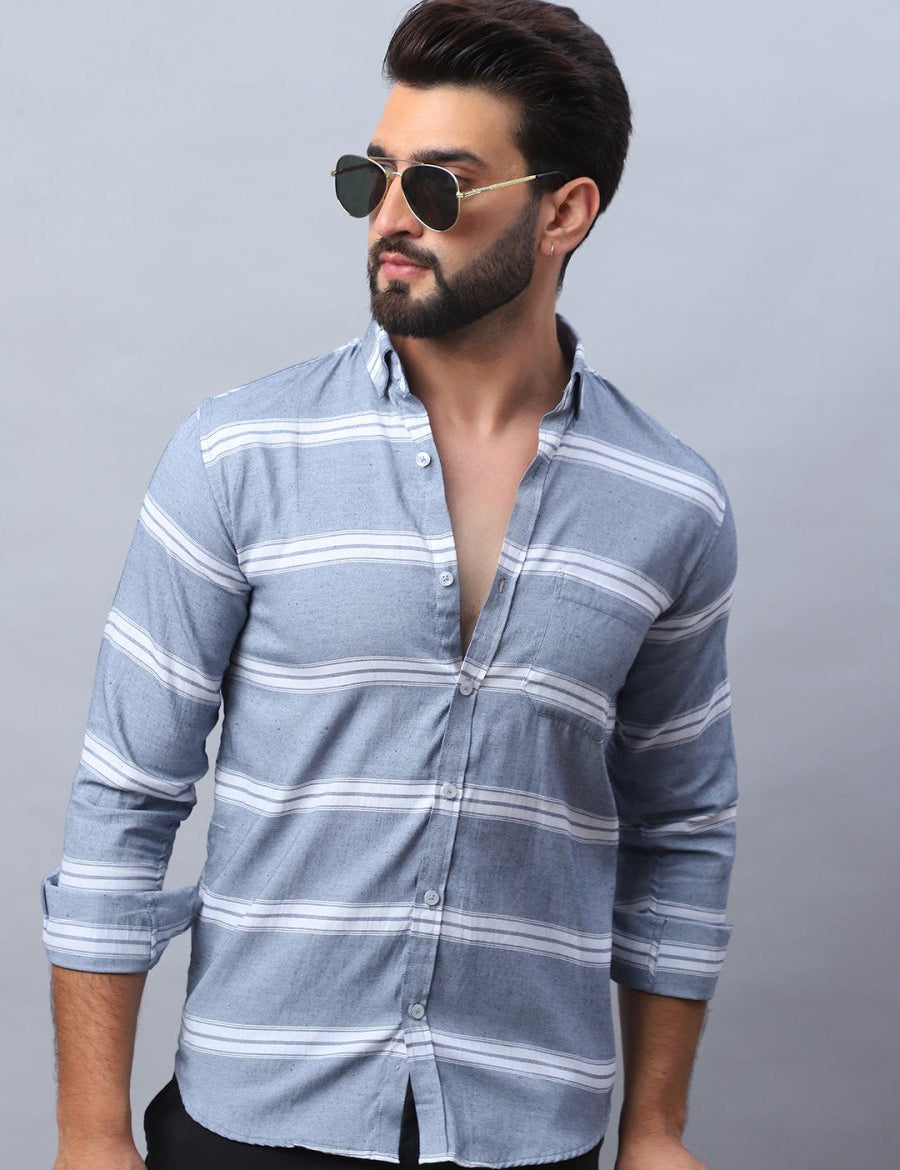 Striped Cotton Casual Shirt For Men - SF_985Grey_S
