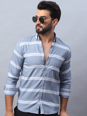 Striped Cotton Casual Shirt For Men - SF_985Grey_S