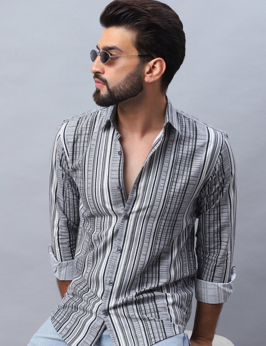 Striped Cotton Casual Shirt For Men - SF_980Grey_S
