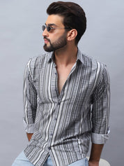 Striped Cotton Casual Shirt For Men - SF_980Grey_S