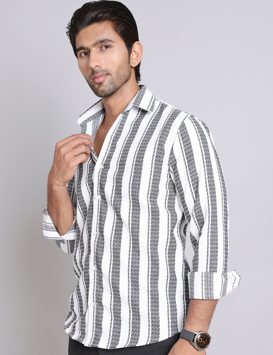 Striped Cotton Casual Shirt For Men - SF_9003Off-White_S