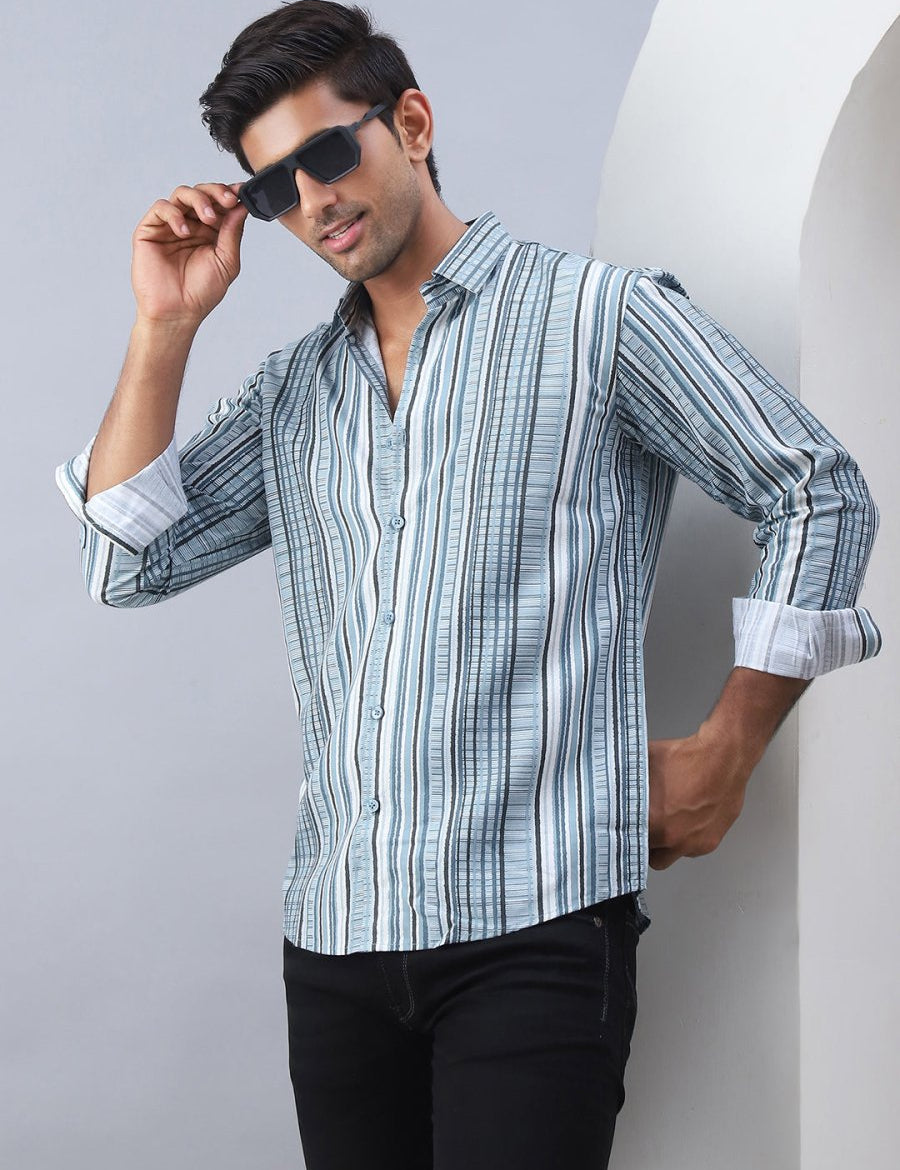 Striped Cotton Casual Shirt For Men - SF_980Blue_S