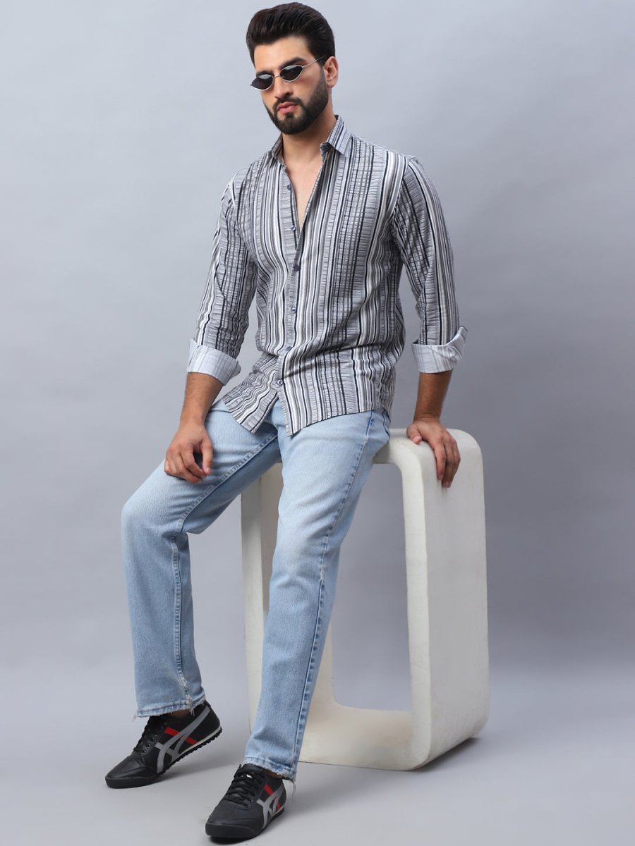 Striped Cotton Casual Shirt For Men - SF_980Grey_S