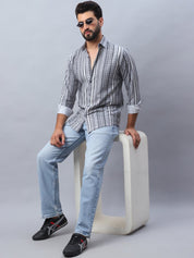 Striped Cotton Casual Shirt For Men - SF_980Grey_S