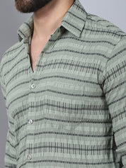 Striped Cotton Casual Shirt for Men - SF_964Green_S