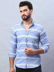 Striped Cotton Casual Shirt For Men - SF_985Blue_S