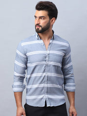 Striped Cotton Casual Shirt For Men - SF_985Grey_S