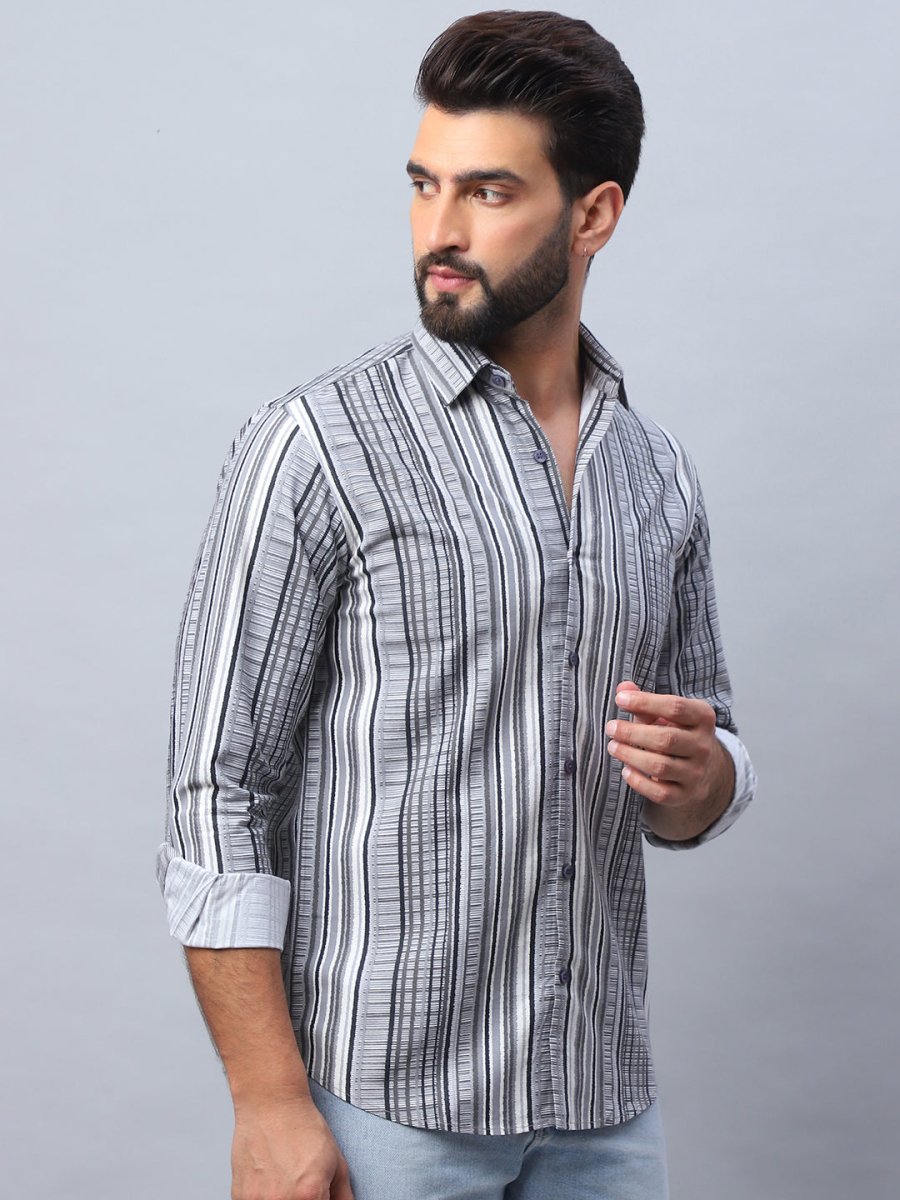Striped Cotton Casual Shirt For Men - SF_980Grey_S