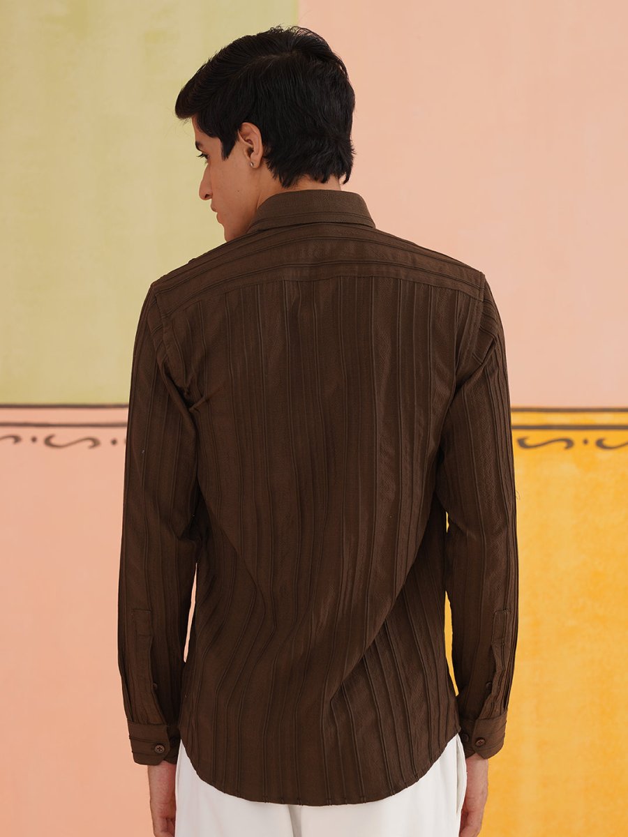 Striped Cotton Formal Shirt for Men - SF_937Coffee_S