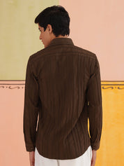 Striped Cotton Formal Shirt for Men - SF_937Coffee_S