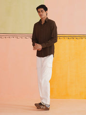 Striped Cotton Formal Shirt for Men - SF_937Coffee_S