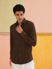 Striped Cotton Formal Shirt for Men - SF_937Coffee_S