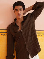 Striped Cotton Formal Shirt for Men - SF_937Coffee_S