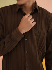 Striped Cotton Formal Shirt for Men - SF_937Coffee_S