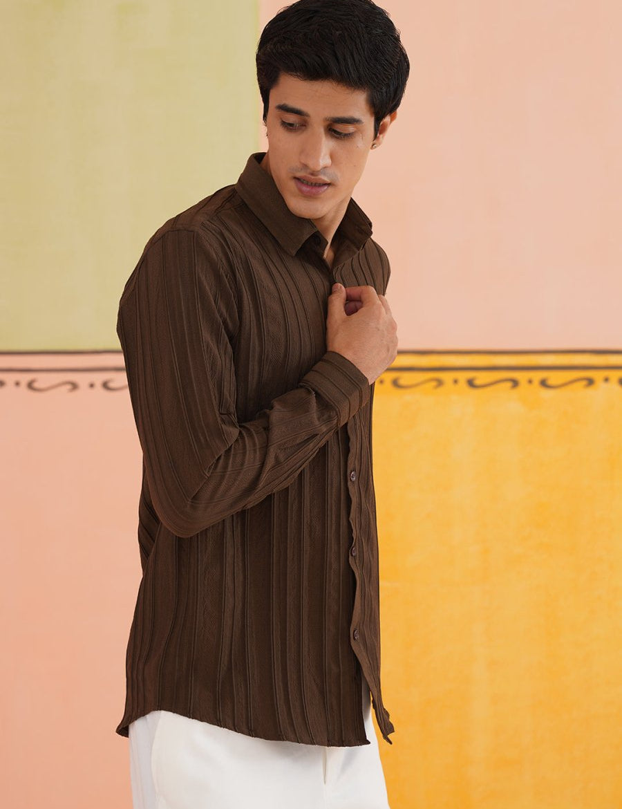 Striped Cotton Formal Shirt for Men - SF_937Coffee_S