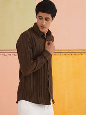Striped Cotton Formal Shirt for Men - SF_937Coffee_S