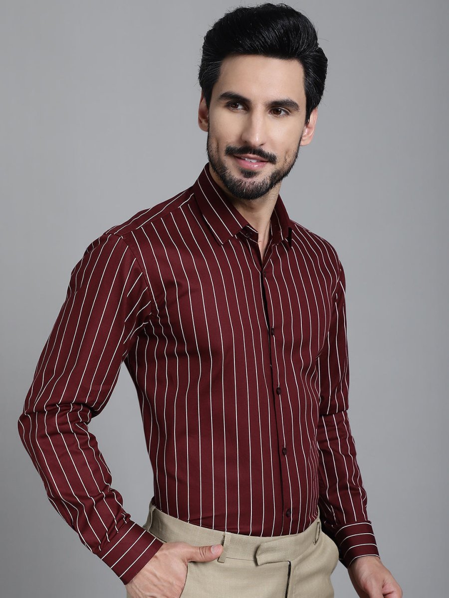 Striped Formal Shirt - SF_907Maroon_S