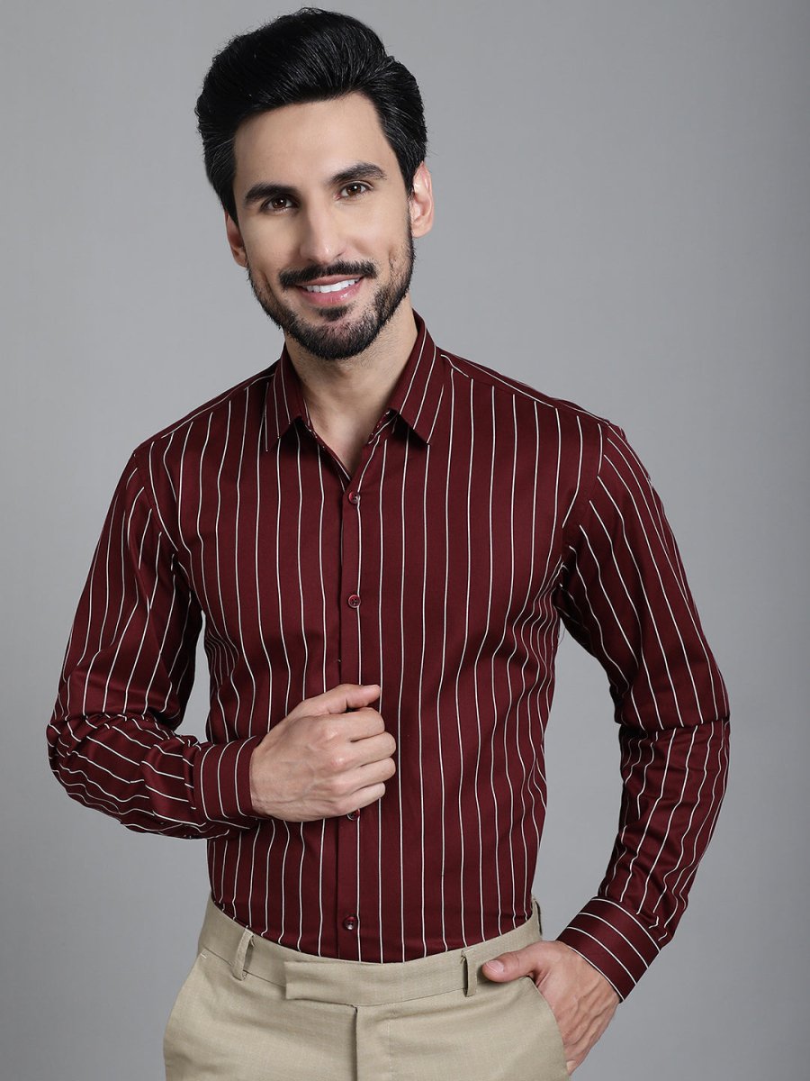 Striped Formal Shirt - SF_907Maroon_S