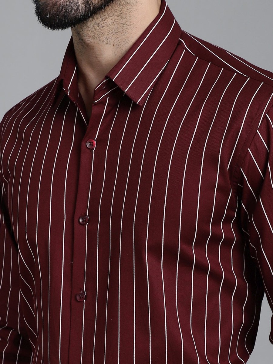 Striped Formal Shirt - SF_907Maroon_S