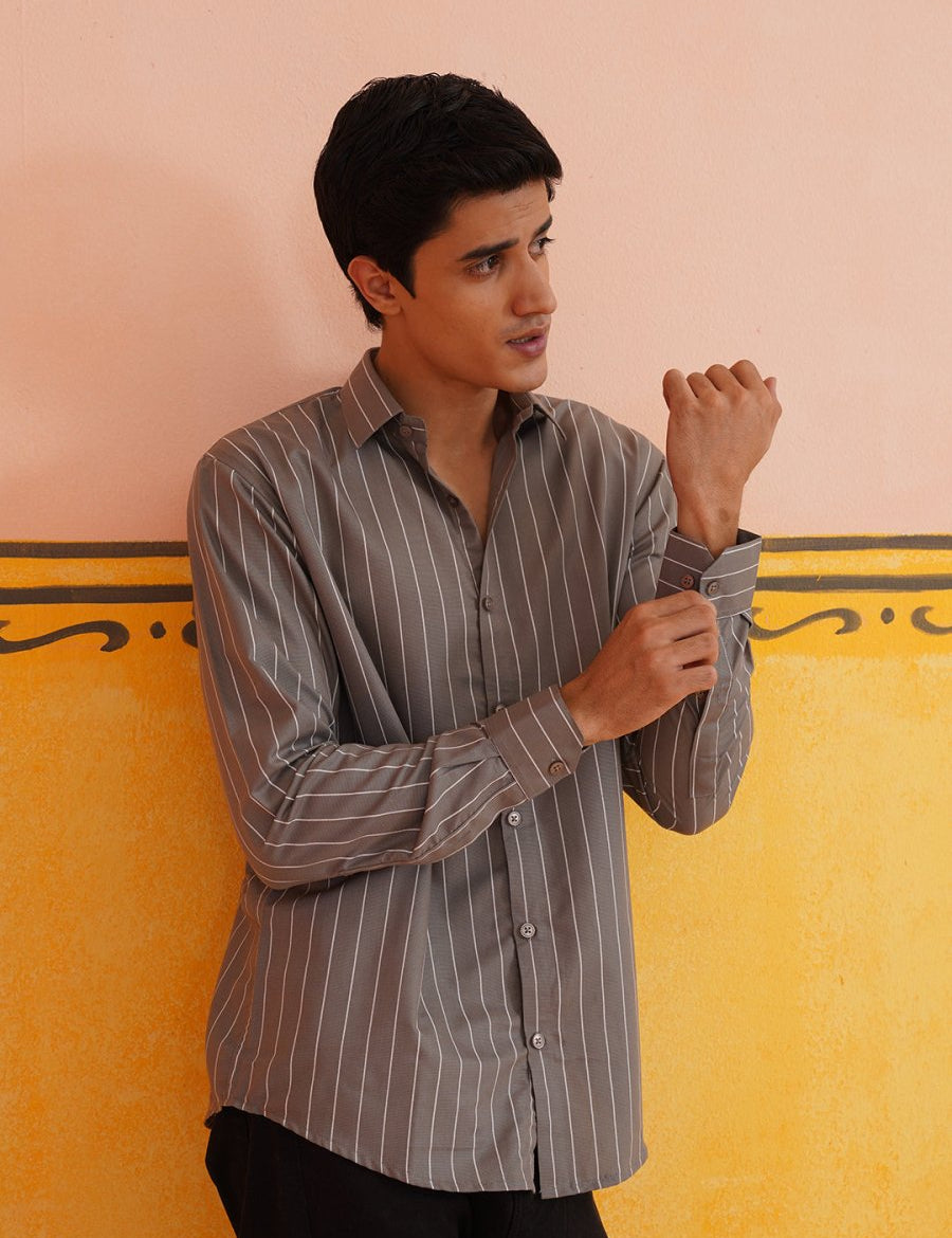 Striped Formal Shirt - SF_907Grey_S