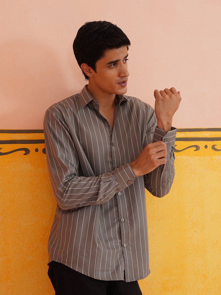 Striped Formal Shirt - SF_907Grey_S