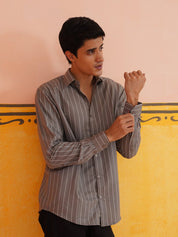 Striped Formal Shirt - SF_907Grey_S