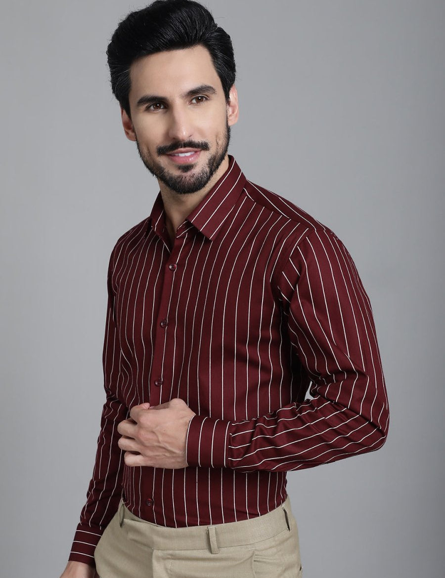 Striped Formal Shirt - SF_907Maroon_S