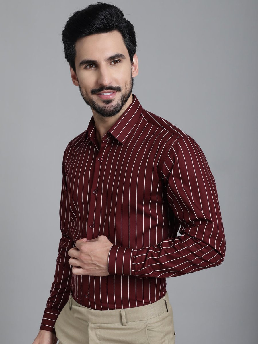 Striped Formal Shirt - SF_907Maroon_S