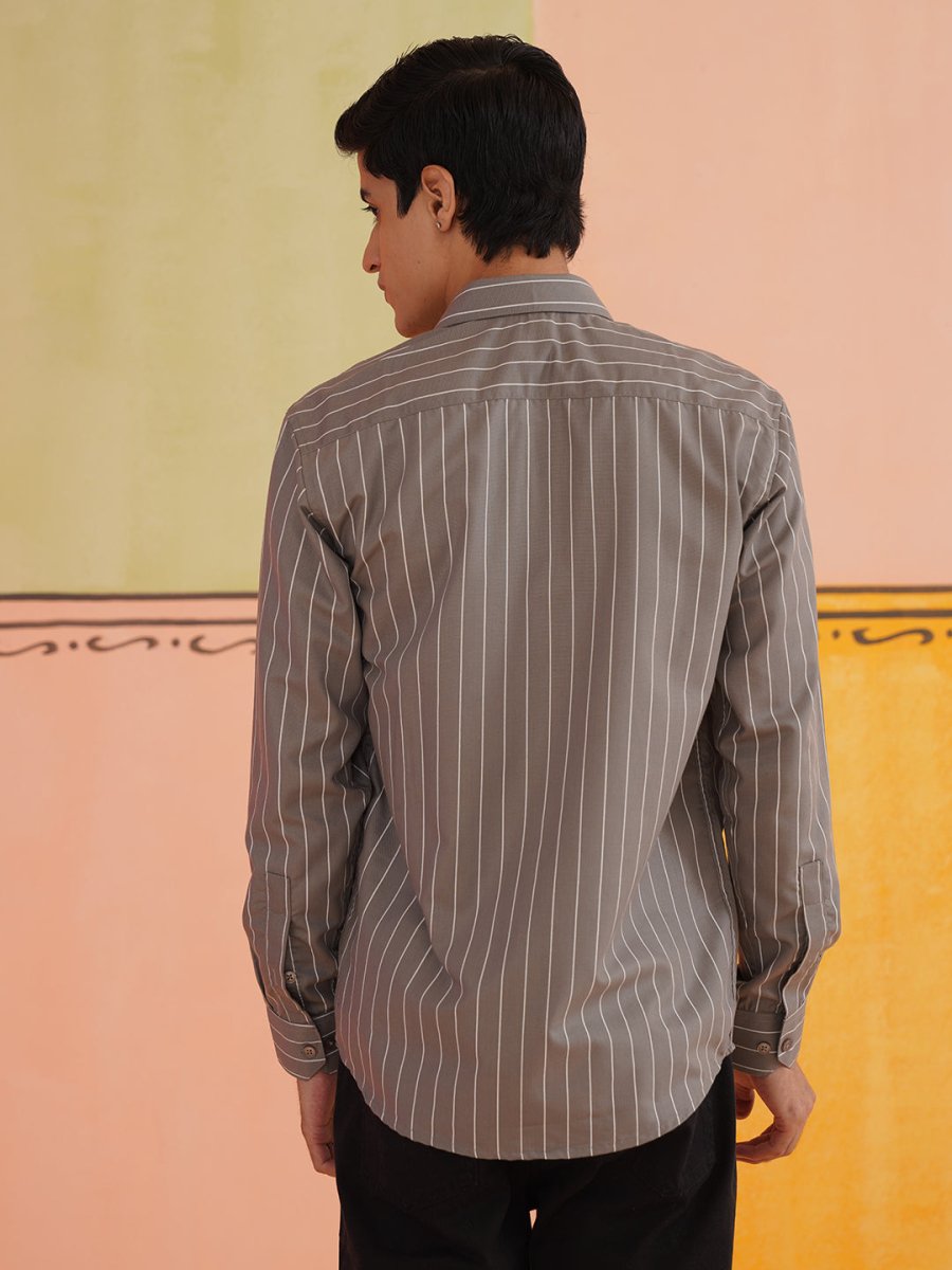 Striped Formal Shirt - SF_907Grey_S