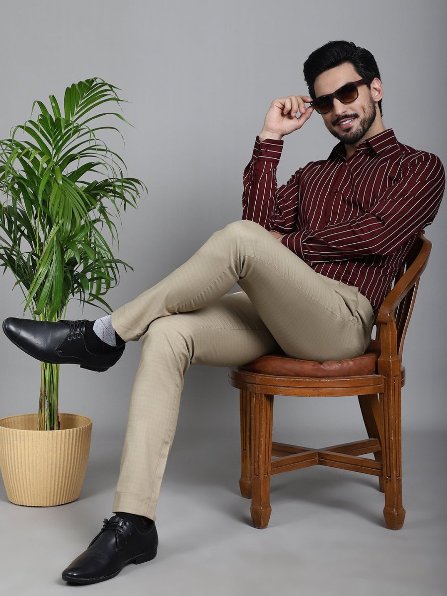 Striped Formal Shirt - SF_907Maroon_S