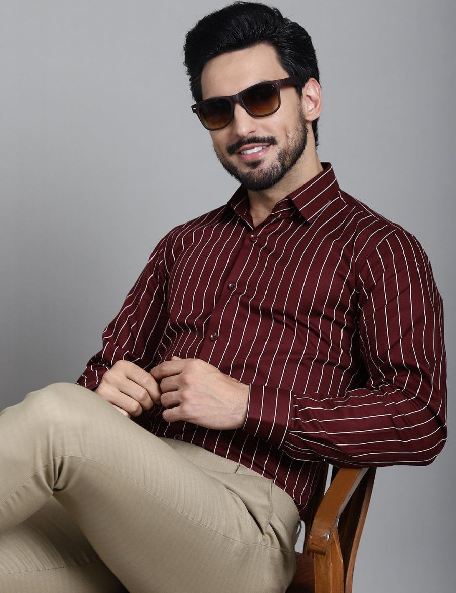 Striped Formal Shirt - SF_907Maroon_S