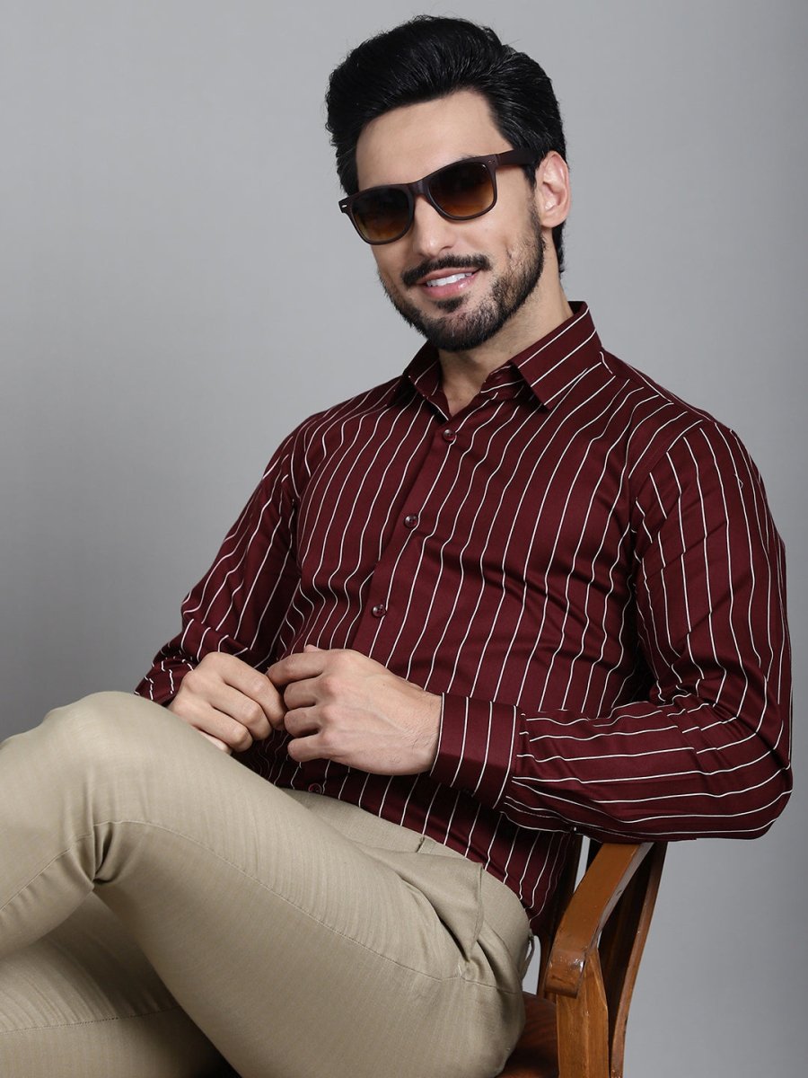 Striped Formal Shirt - SF_907Maroon_S