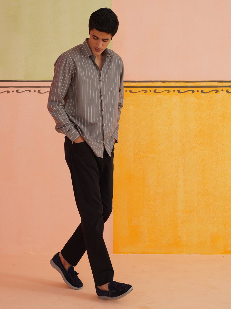 Striped Formal Shirt - SF_907Grey_S