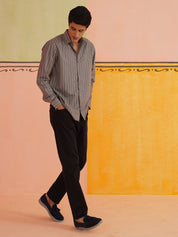 Striped Formal Shirt - SF_907Grey_S