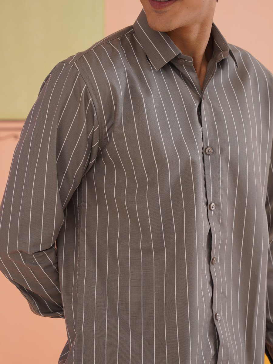 Striped Formal Shirt - SF_907Grey_S