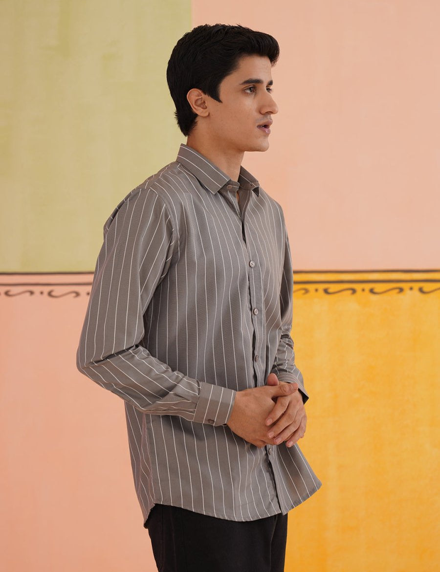 Striped Formal Shirt - SF_907Grey_S