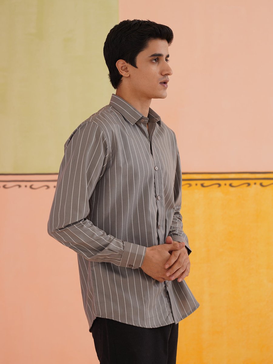 Striped Formal Shirt - SF_907Grey_S