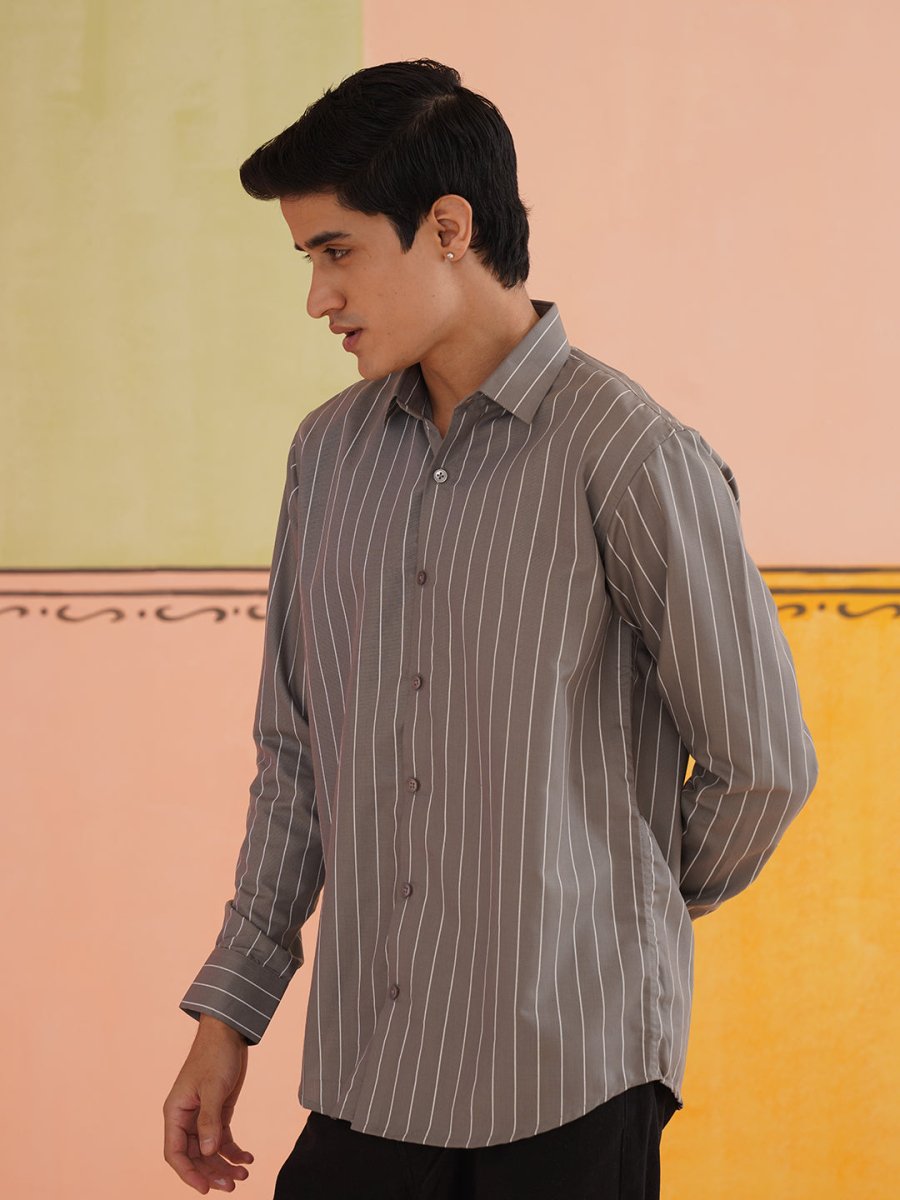 Striped Formal Shirt - SF_907Grey_S