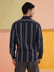 Striped Pure Cotton Casual Shirt for Men - SC_988Navy_S