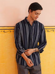 Striped Pure Cotton Casual Shirt for Men - SC_988Navy_S