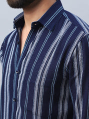 Striped Pure Cotton Casual Shirt for Men - SF_988Navy_S