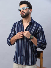 Striped Pure Cotton Casual Shirt for Men - SF_988Navy_S