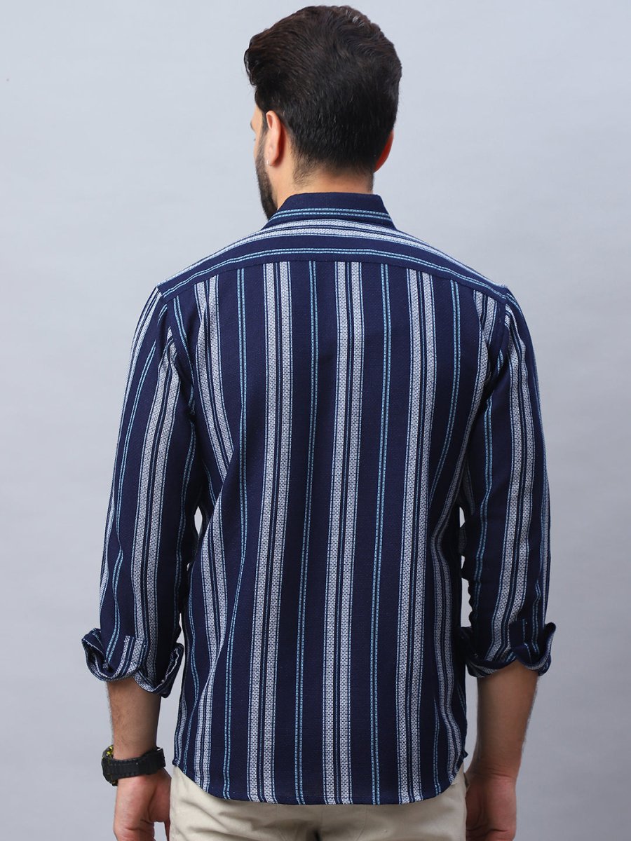 Striped Pure Cotton Casual Shirt for Men - SF_988Navy_S