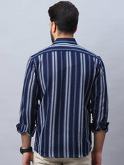 Striped Pure Cotton Casual Shirt for Men - SF_988Navy_S