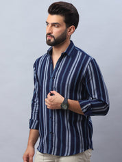 Striped Pure Cotton Casual Shirt for Men - SF_988Navy_S