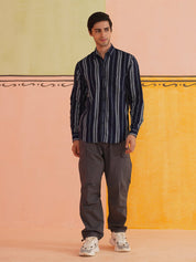 Striped Pure Cotton Casual Shirt for Men - SC_988Navy_S