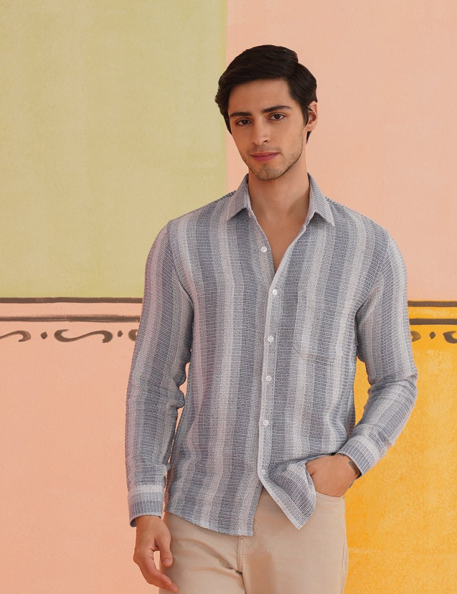 Striped Pure Cotton Shirt for Men - SF_9019Grey_S