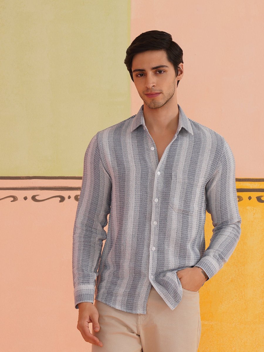 Striped Pure Cotton Shirt for Men - SF_9019Grey_S