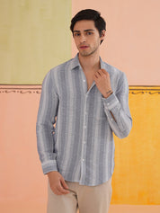 Striped Pure Cotton Shirt for Men - SF_9019Grey_S